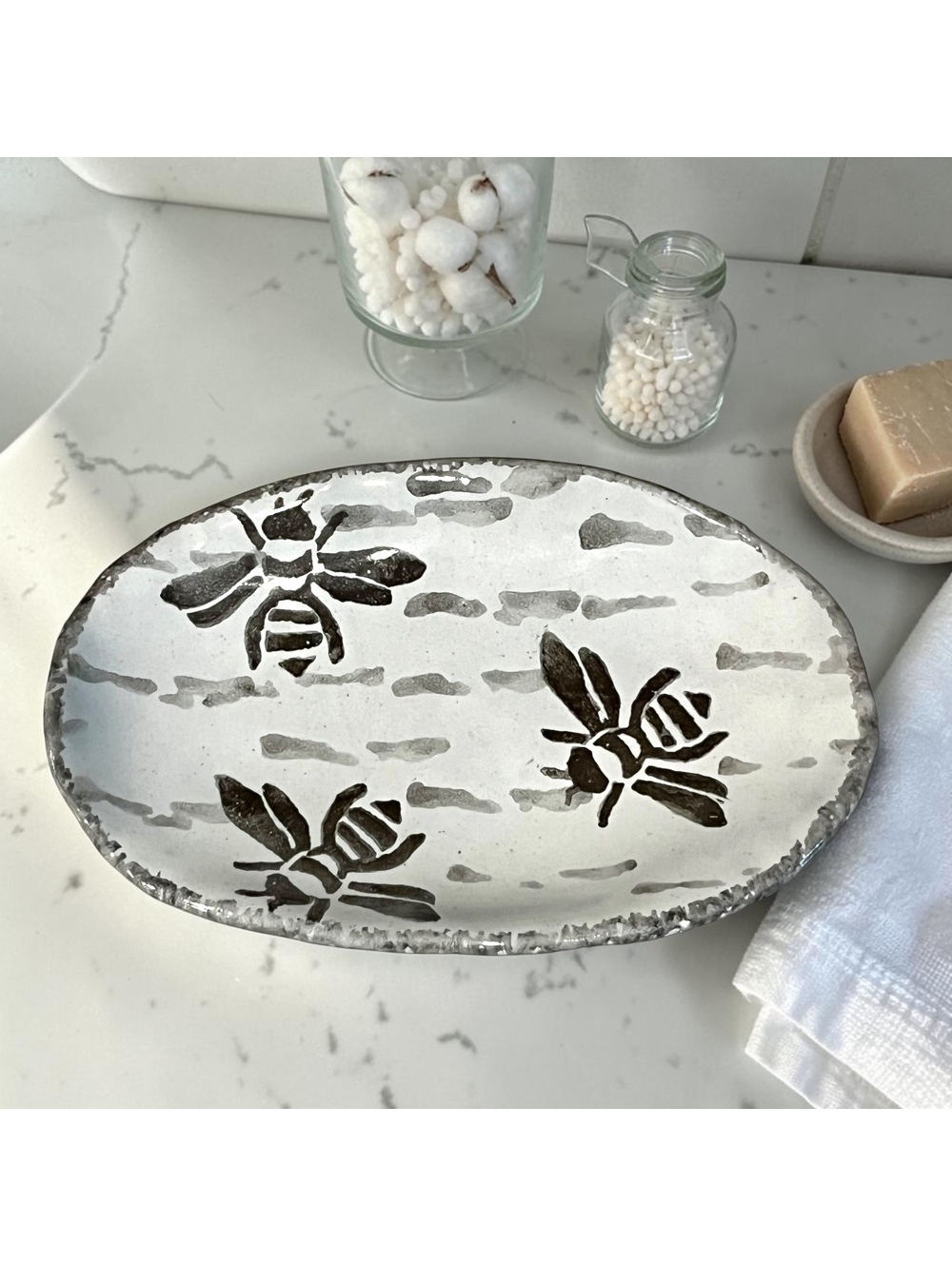 Susan Leader Pottery Bee Dish Signed Vermont Studio Pottery Trinket Soap Dish